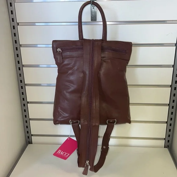 Burgundy 100% Leather 5 compartment mini backpack with adjustable straps - Picture 4 of 7